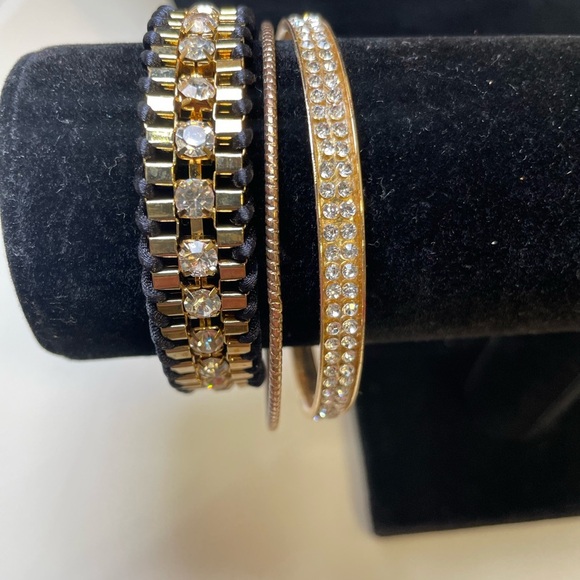 Three Gold Tone and Black Stacking Bracelet Set - Picture 2 of 6